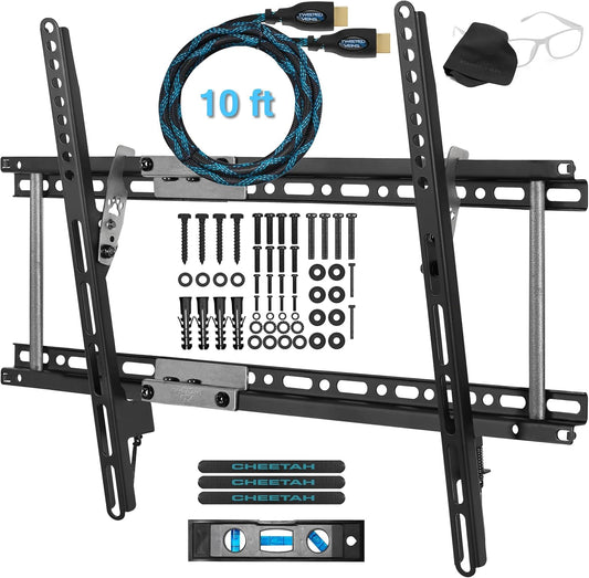 165Lb Capacity Tilt TV Mount Fits 32-85 Inch Tvs with Max VESA 600X400, Flat Universal Wall Mount Bracket with 1.3" Ultra Low Profile Adjusts to 15 Degree Tilt and Fits All Studs up to 24"