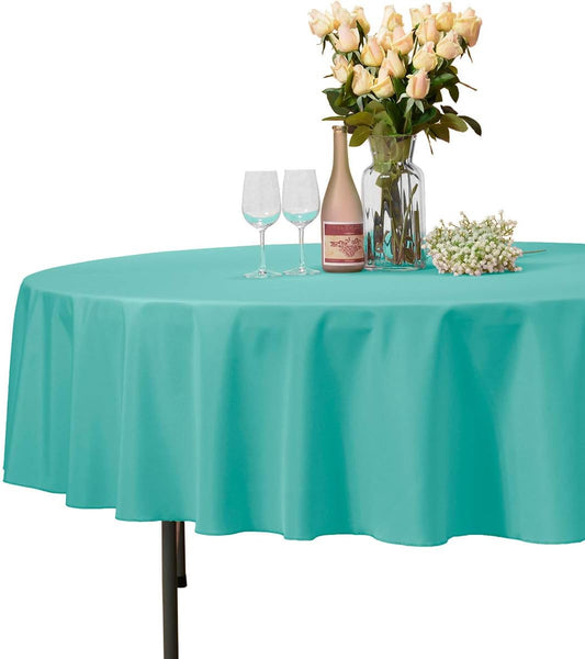 90" Inch round Tablecloth 100% Polyester Circular Wrinkle Free Table Cloth – Solid Soft Dinner Table Cover for Buffet Table, Wedding, Parties and Dinner (Turquoise Table Cloths)