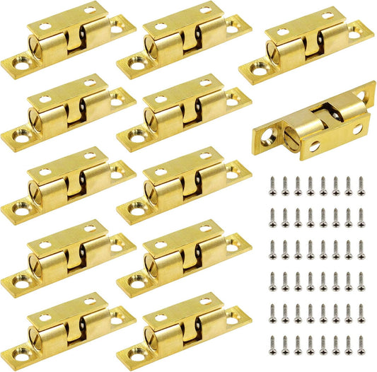 12Pcs 2"/ 50Mm Double Ball Tension Roller Catch Latch, Solid Brass Hardware Fitting with Screws for Cabinet, Closet & Furniture Door