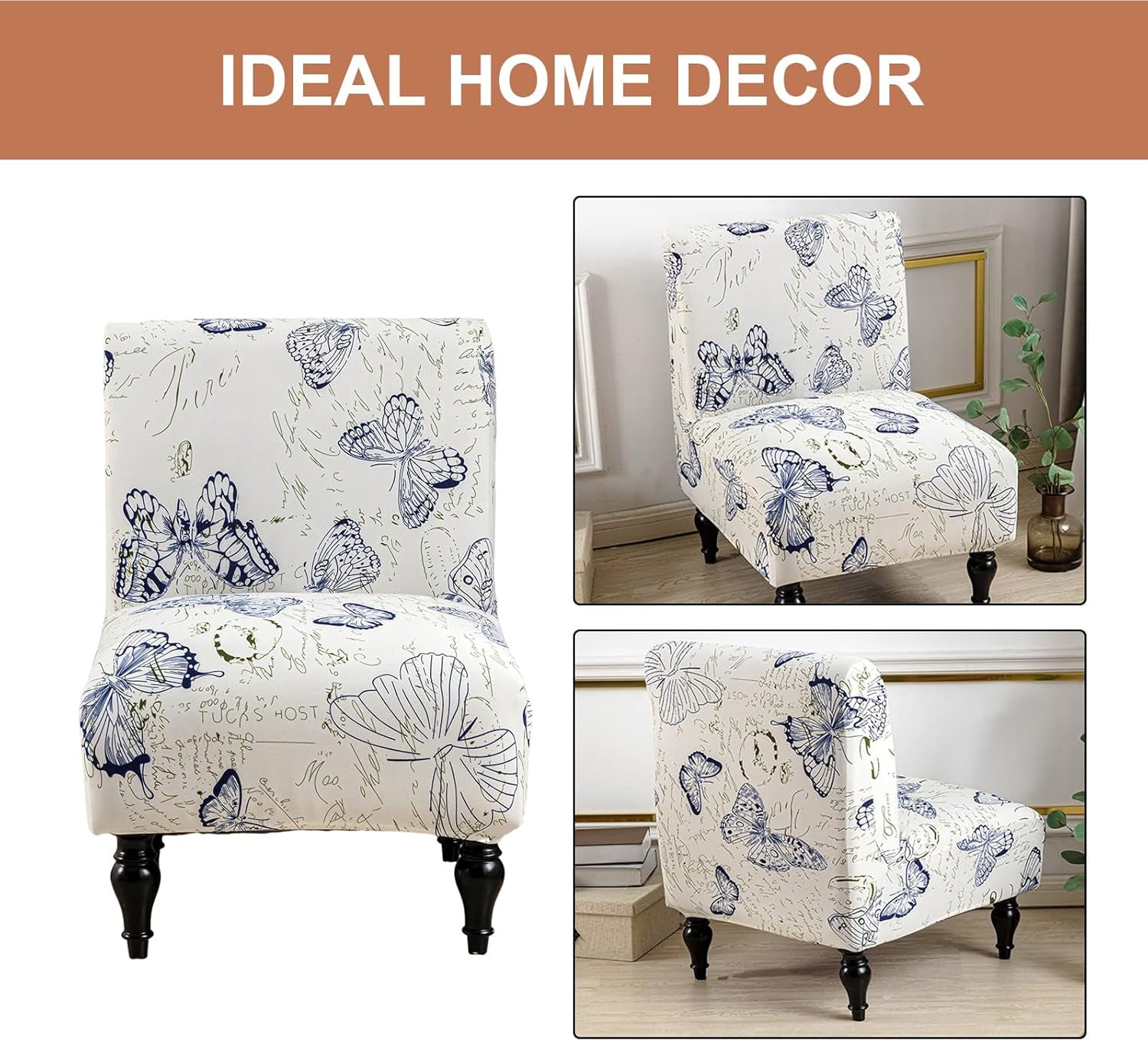 Armless Chair Slipcover Removable Armless Accent Chairs Covers Washable Armless Slipper Chair Slipcover Printed Armless Chair Furniture Protector Covers for Living Dining Room Hotel