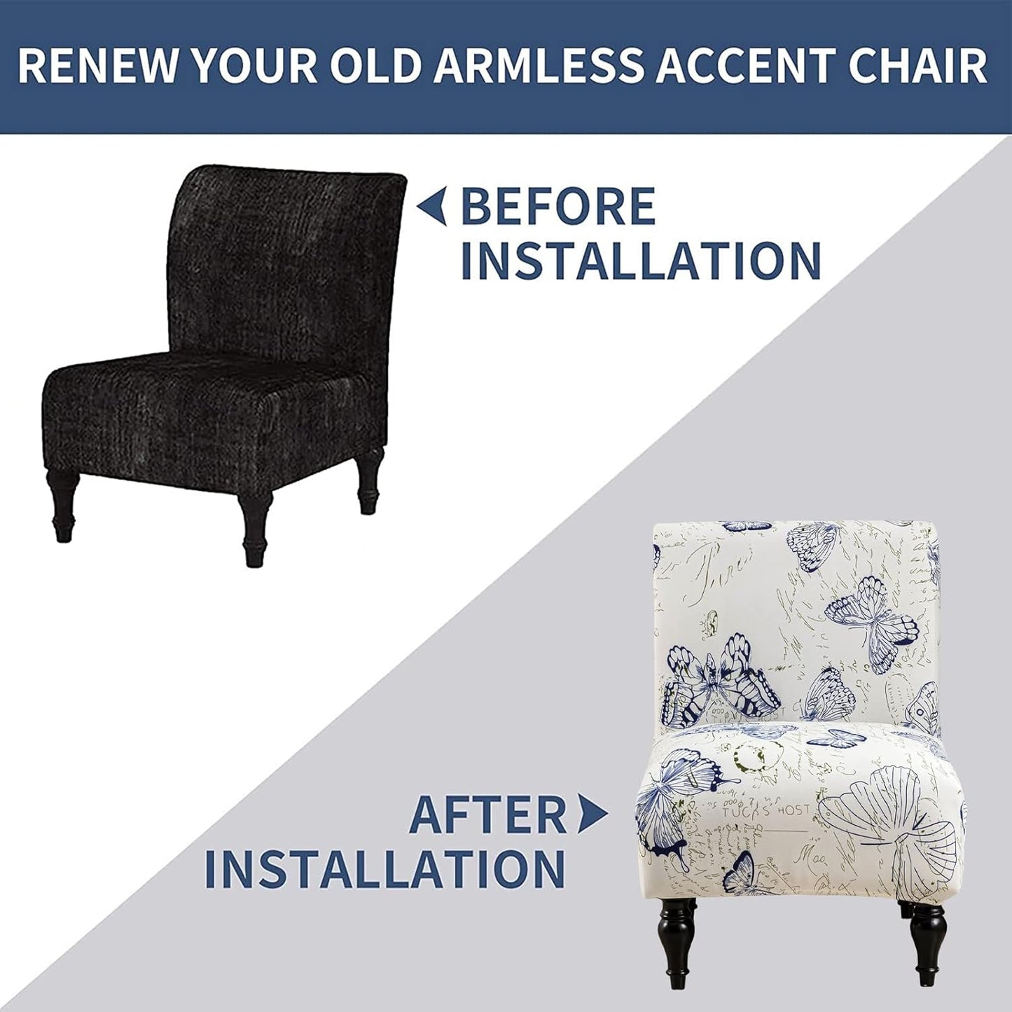 Armless Chair Slipcover Removable Armless Accent Chairs Covers Washable Armless Slipper Chair Slipcover Printed Armless Chair Furniture Protector Covers for Living Dining Room Hotel