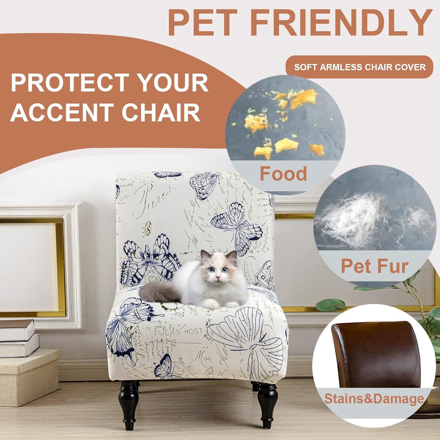 Armless Chair Slipcover Removable Armless Accent Chairs Covers Washable Armless Slipper Chair Slipcover Printed Armless Chair Furniture Protector Covers for Living Dining Room Hotel